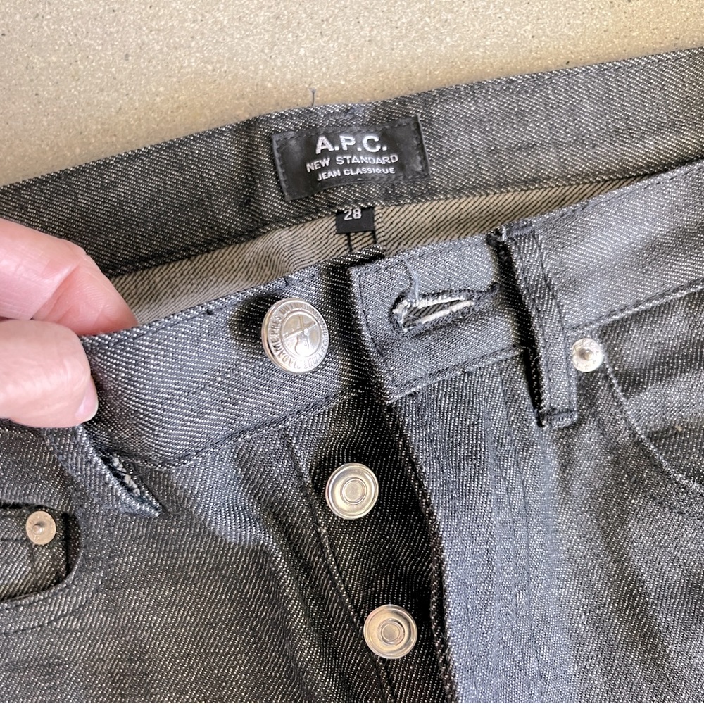 A.P.C New Standard Jeans (bootleg cut) Sz. 28. Black Raw Denim. Worn twice.
